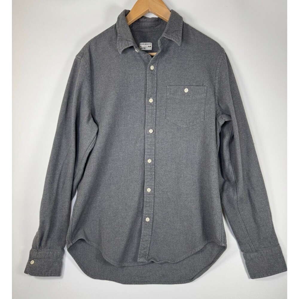 Club Monaco Mens Gray Brushed Cotton Shirt Medium Slim Fit Long Sleeve Casual